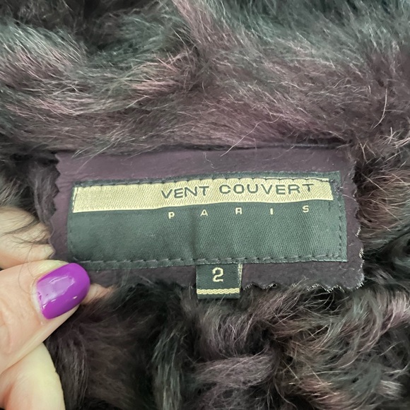 French genuine fur shearling jacket coat maroon deep purple Sz 2 small - Picture 8 of 12